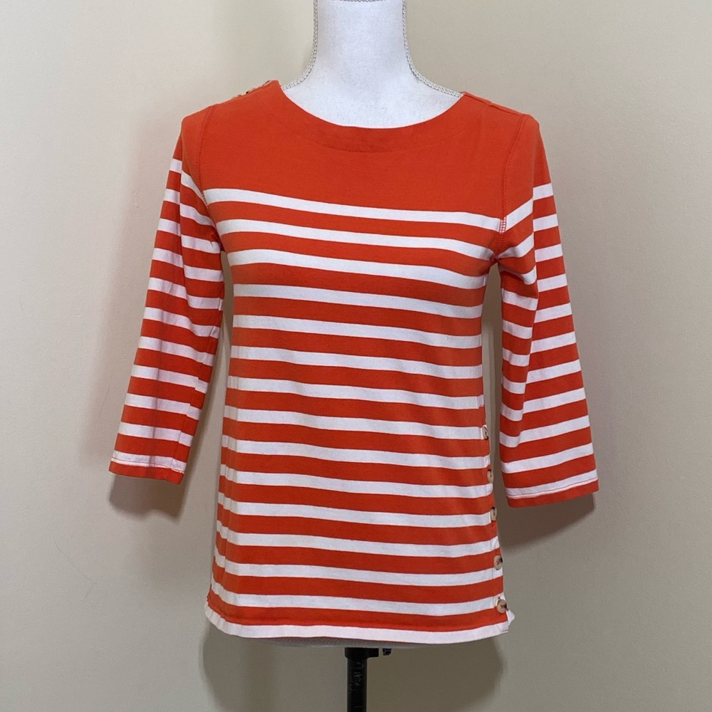 Maeve anthropology ||  Womans orange and white striped blouse Sz Small